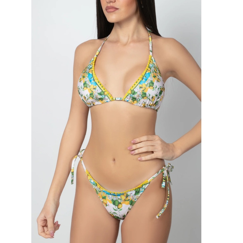Antica Sartoria lemon floral Yellow Bikini Set Medium NWT